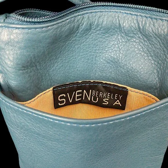 Sven Berkeley Crossbody Bag Dark Teal Leather EUC - Picture 2 of 5